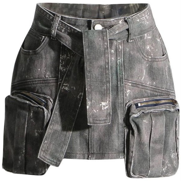 Belted Mini Denim Skirt - Picture 1 of 4